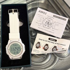 White Digital Sports Watch Water Resistant Stopwatch AW02